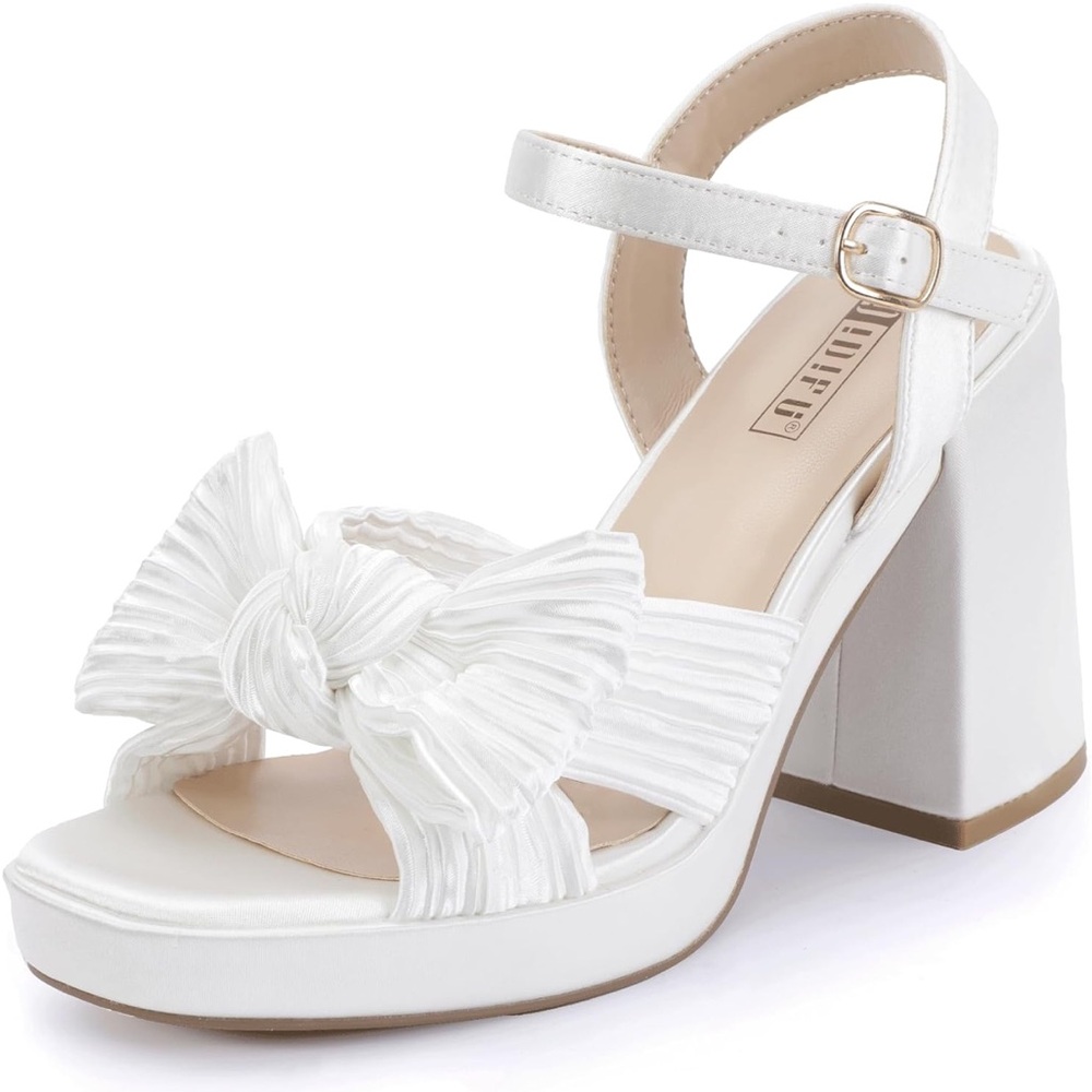 IDIFU Pleated Bow Platform Open Toe Chunky Heel Sandals